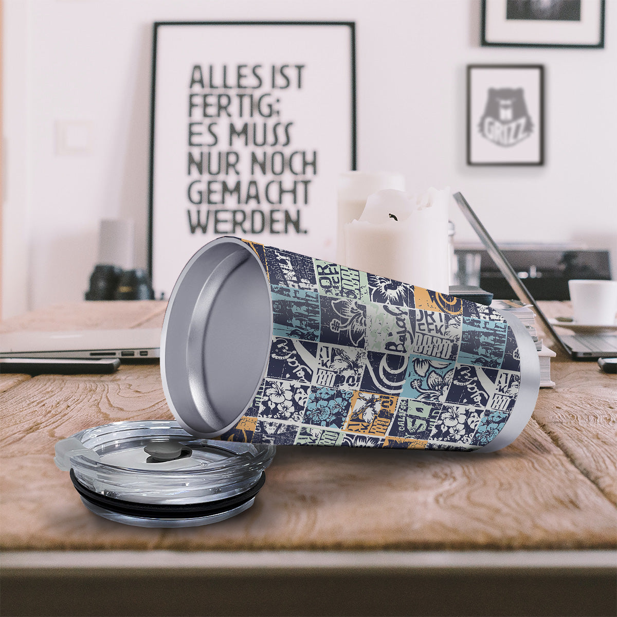 Vintage Patchwork Surfing Print Pattern Tumbler-grizzshop