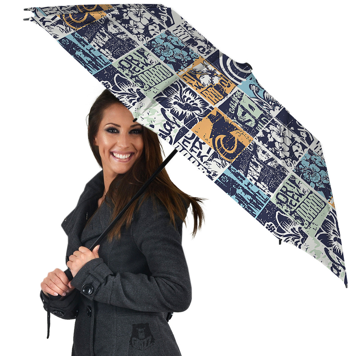 Vintage Patchwork Surfing Print Pattern Umbrella-grizzshop