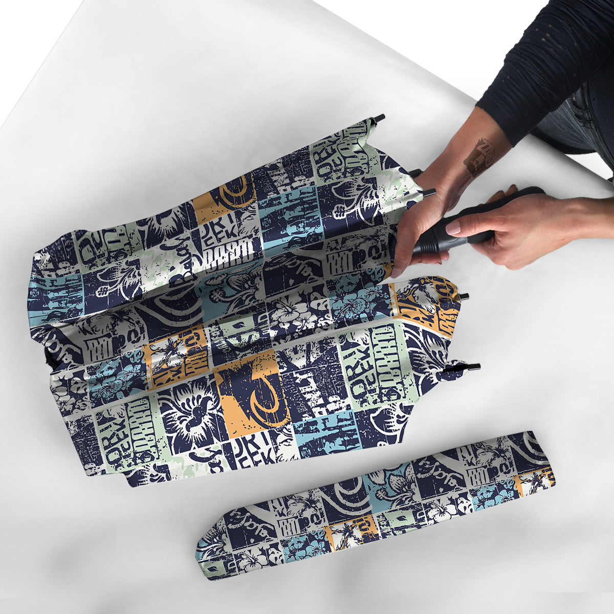 Vintage Patchwork Surfing Print Pattern Umbrella-grizzshop