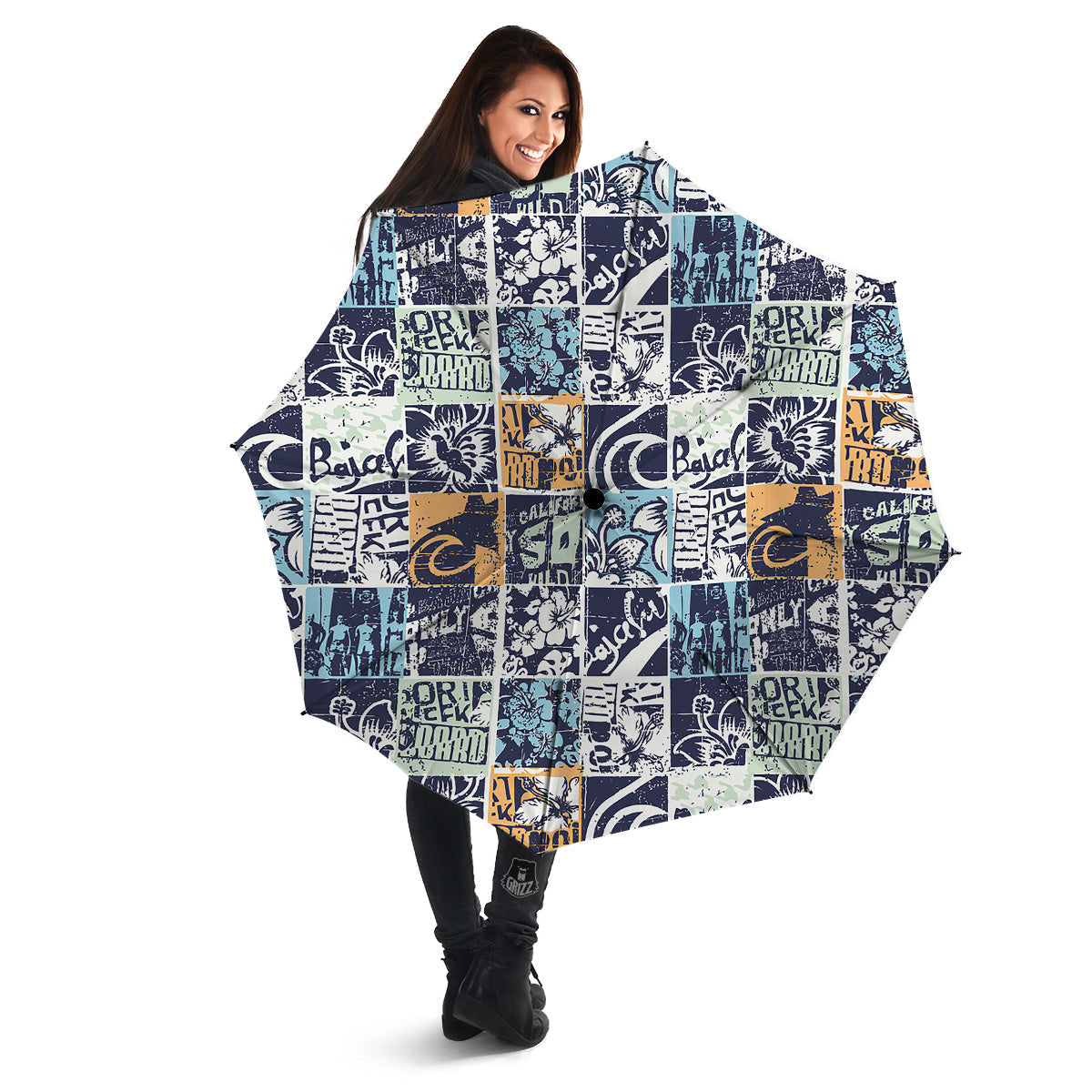 Vintage Patchwork Surfing Print Pattern Umbrella-grizzshop