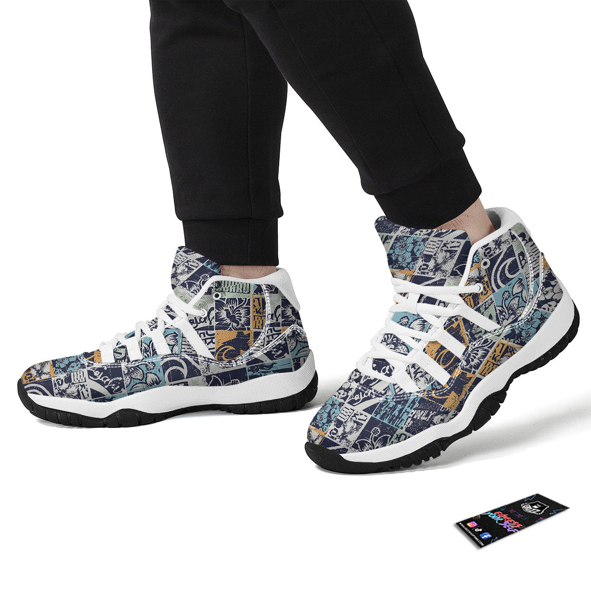Vintage Patchwork Surfing Print Pattern White Bball Shoes-grizzshop