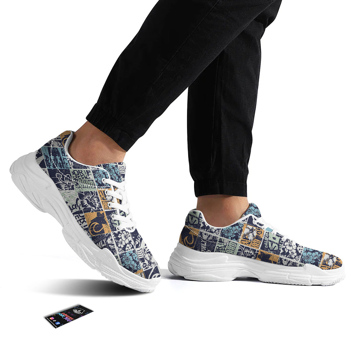 Vintage Patchwork Surfing Print Pattern White Chunky Shoes-grizzshop