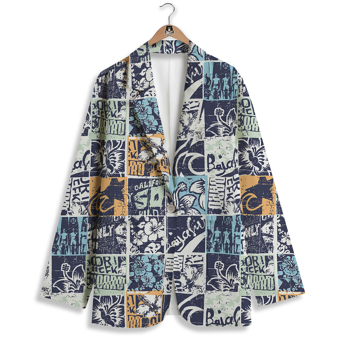 Vintage Patchwork Surfing Print Pattern Women's Blazer-grizzshop