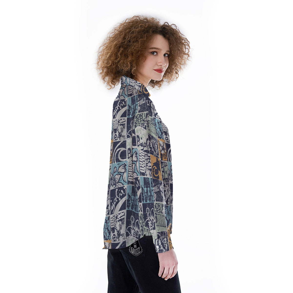 Vintage Patchwork Surfing Print Pattern Women's Long Sleeve Shirts-grizzshop