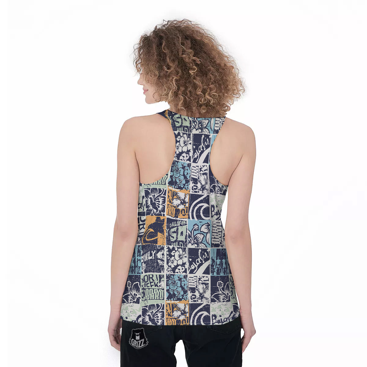 Vintage Patchwork Surfing Print Pattern Women's Racerback Tank Top-grizzshop