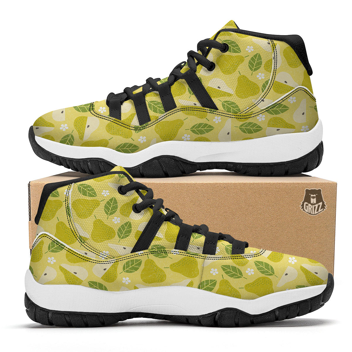 Vintage Pear And Leaf Print Pattern Black Bball Shoes-grizzshop