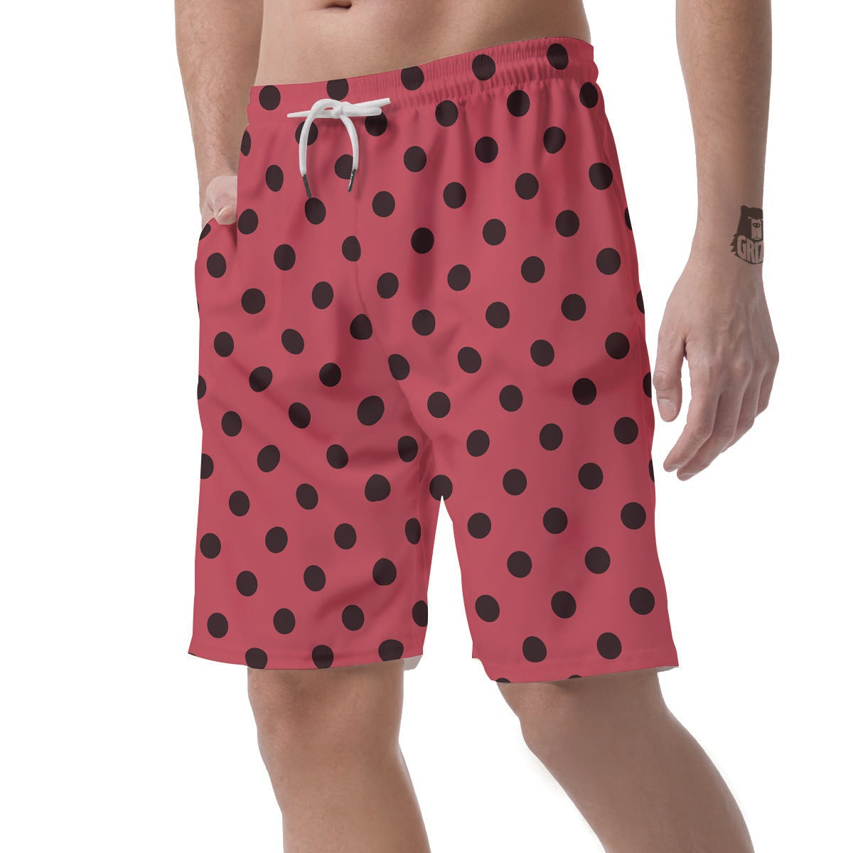 Vintage Pink And Black Polka Dot Men's Shorts-grizzshop
