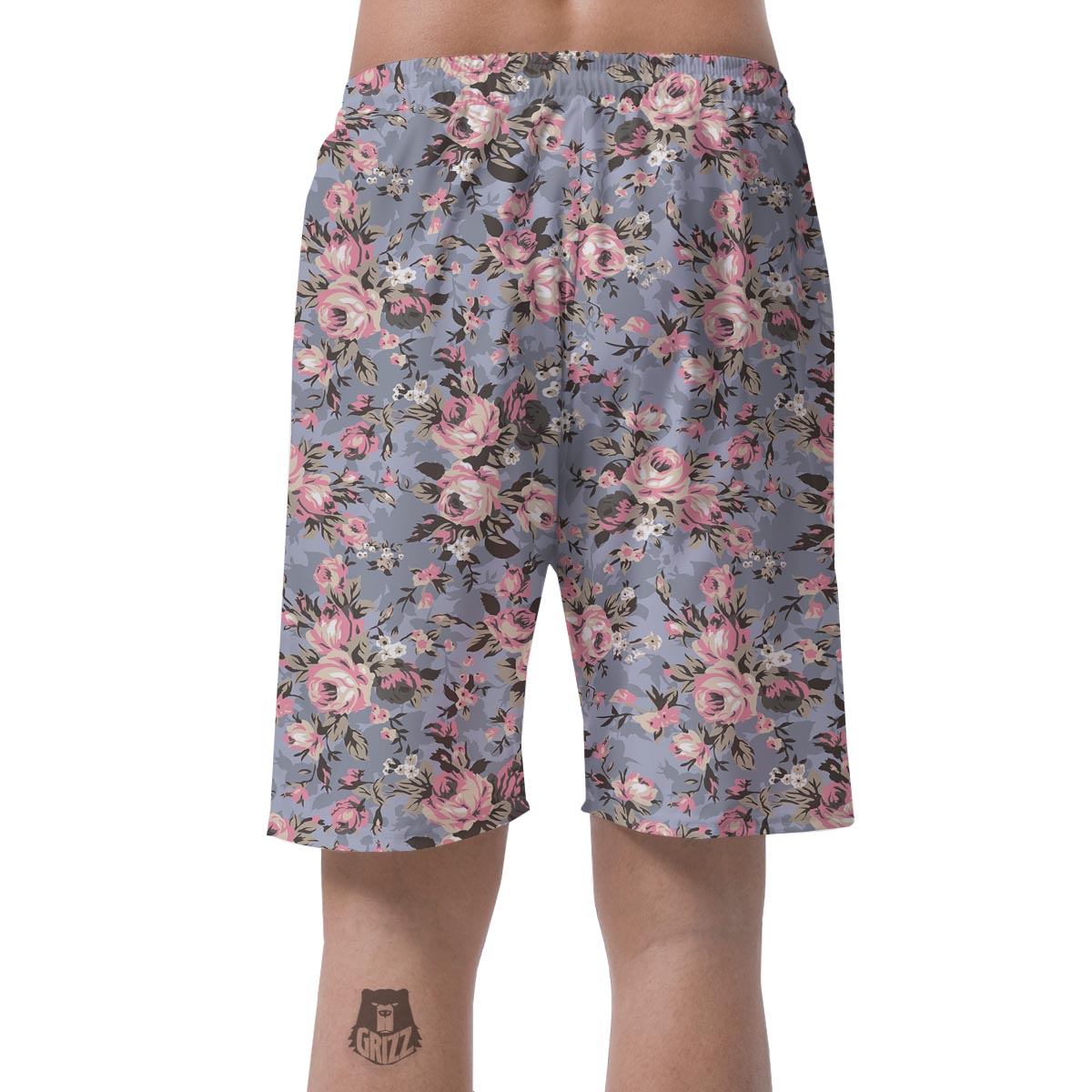 Vintage Pink Rose Flower Print Men's Shorts-grizzshop