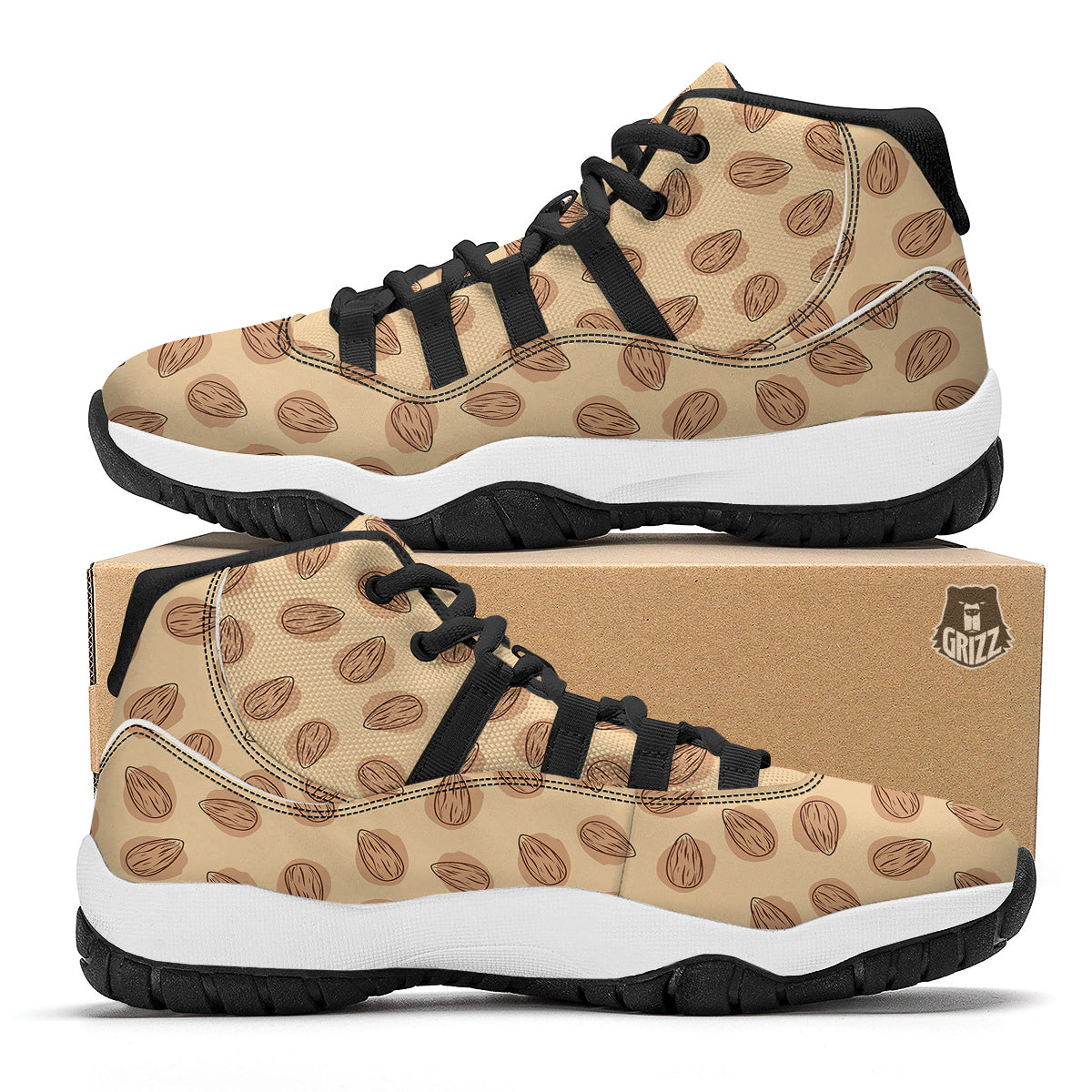 Vintage Style Almond Print Pattern Black Bball Shoes-grizzshop