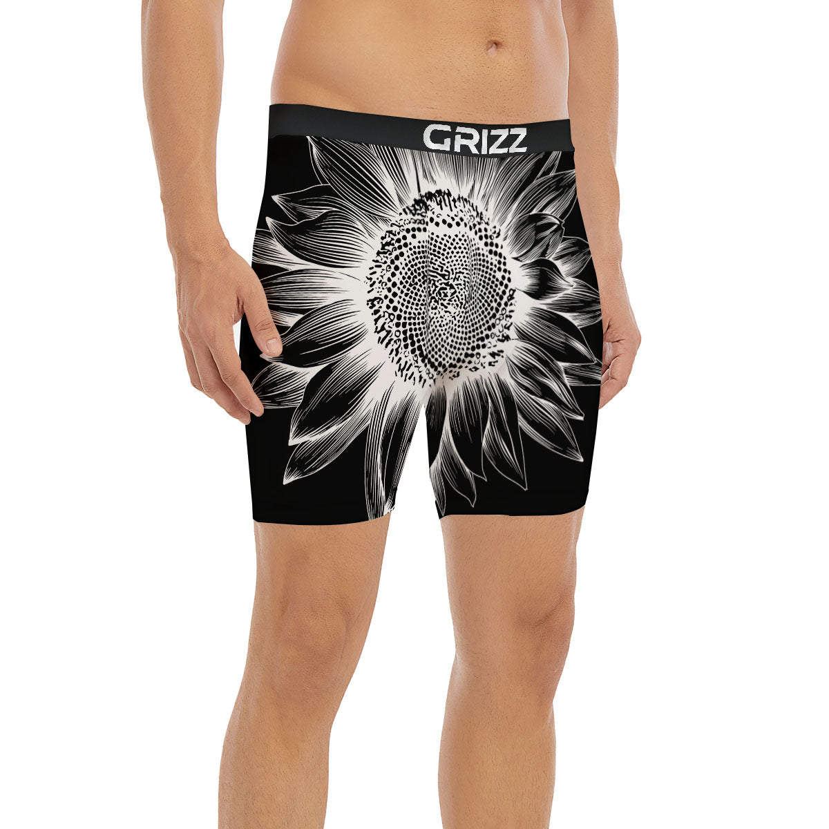 Vintage Sunflower White And Black Print Boxer Briefs-grizzshop