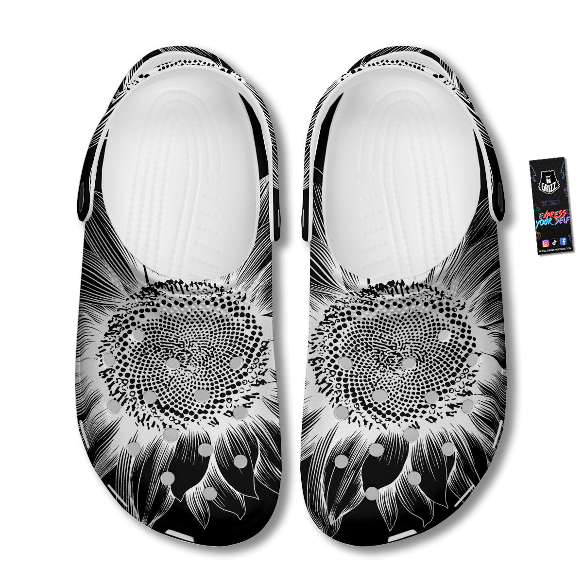 Vintage Sunflower White And Black Print Clog-grizzshop