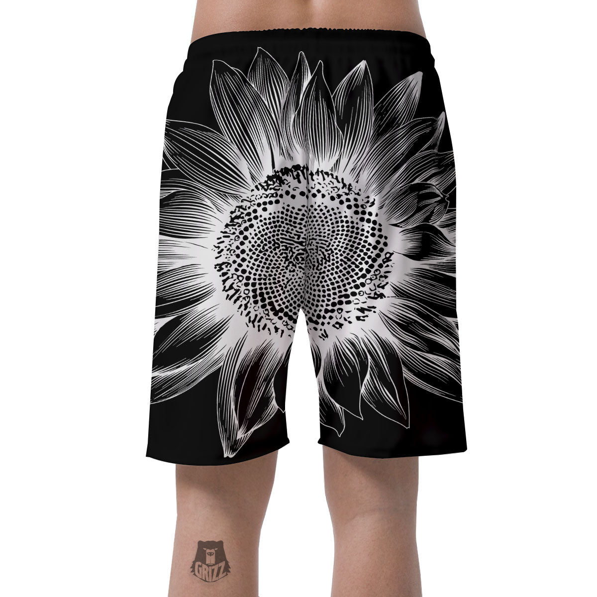 Vintage Sunflower White And Black Print Men's Shorts-grizzshop