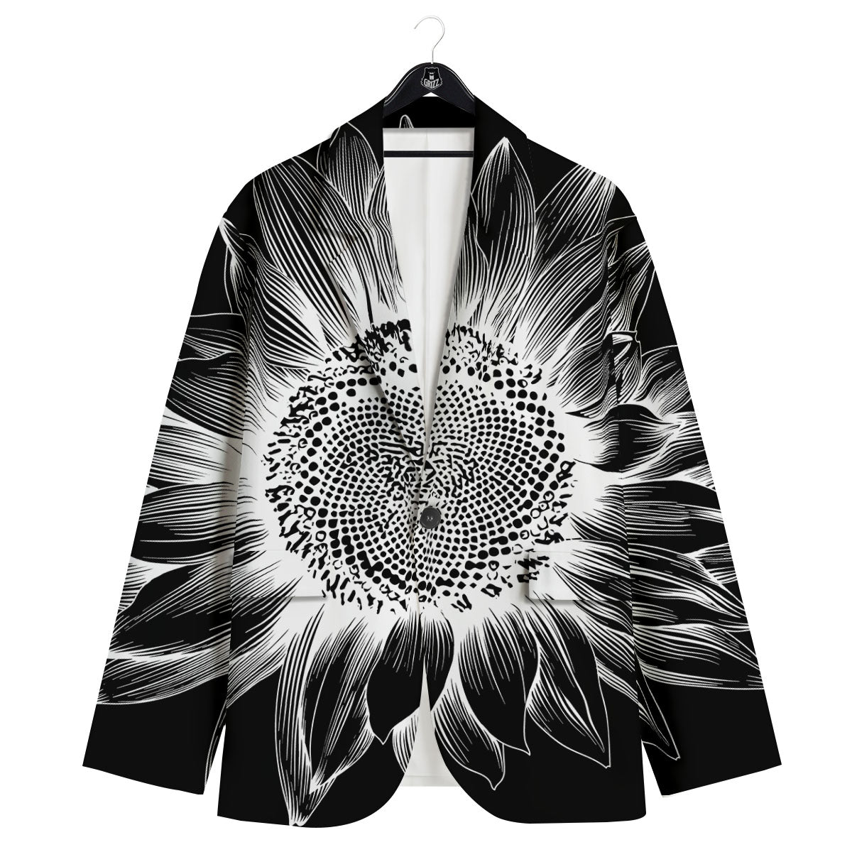 Vintage Sunflower White And Black Print Men's Sport Coat-grizzshop