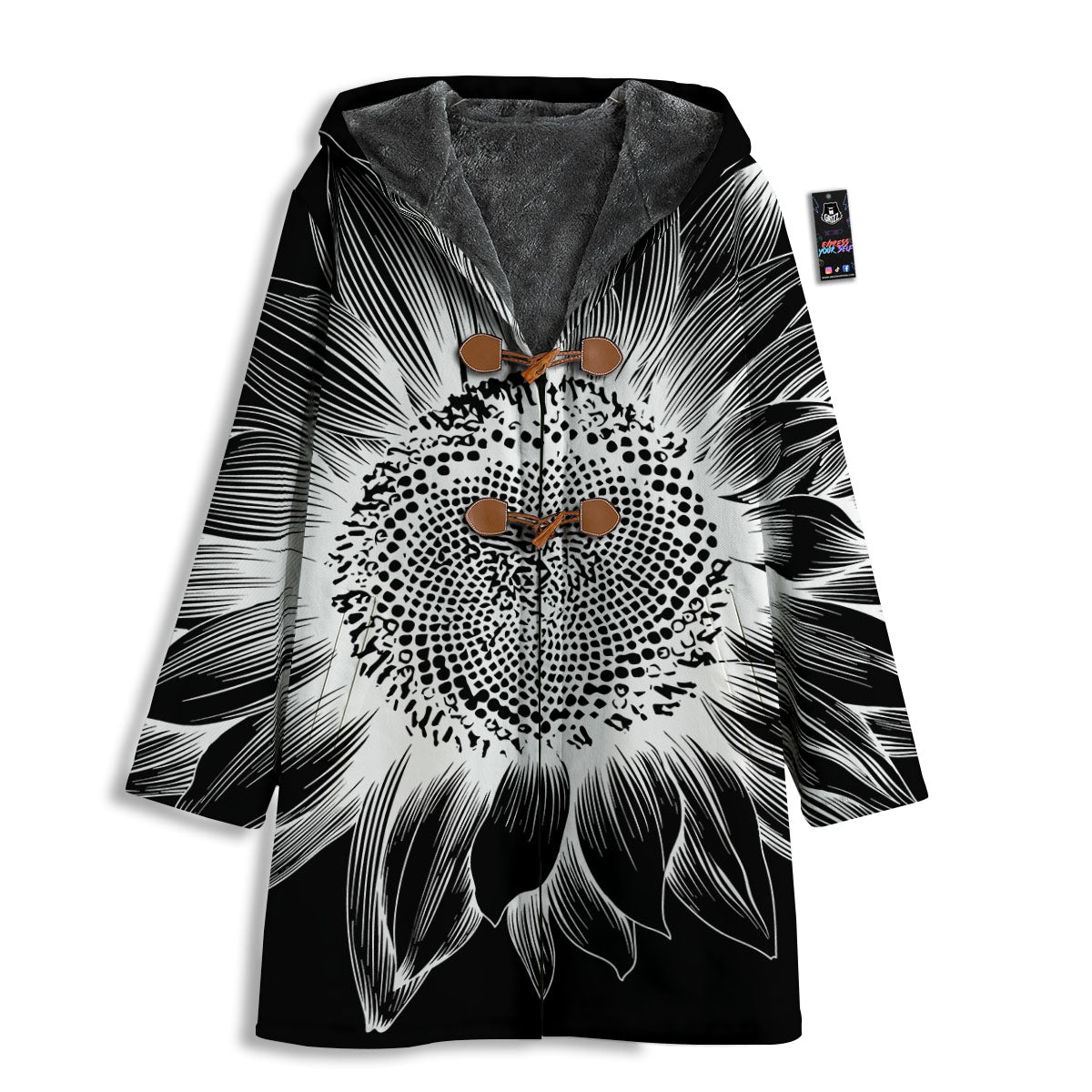 Vintage Sunflower White And Black Print Men's Windbreaker Jacket-grizzshop