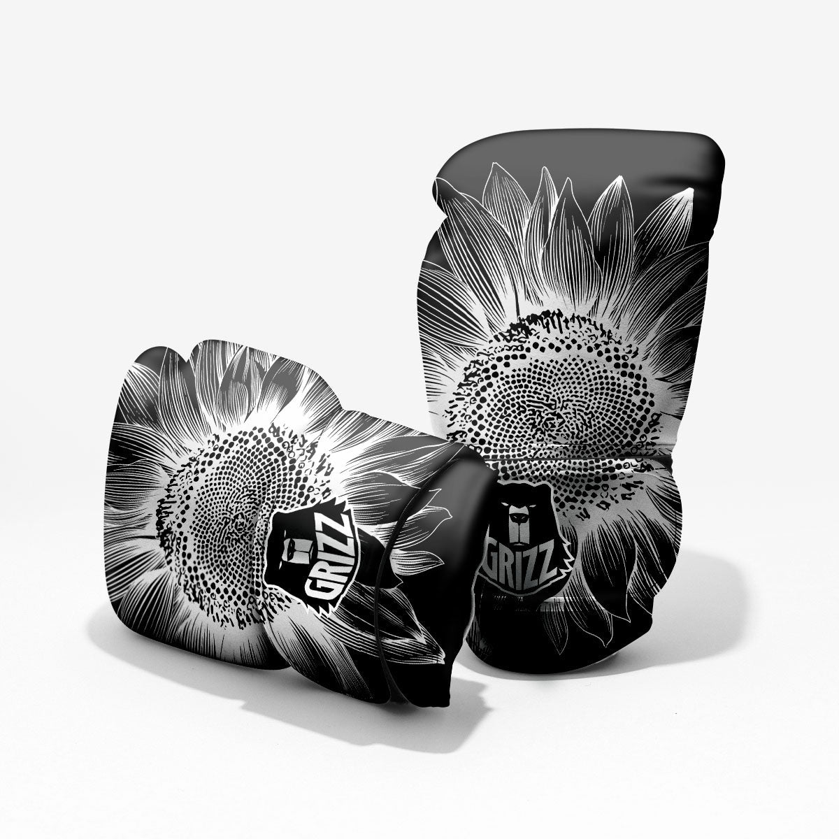 Black Sunflower Floral Boxing Gloves