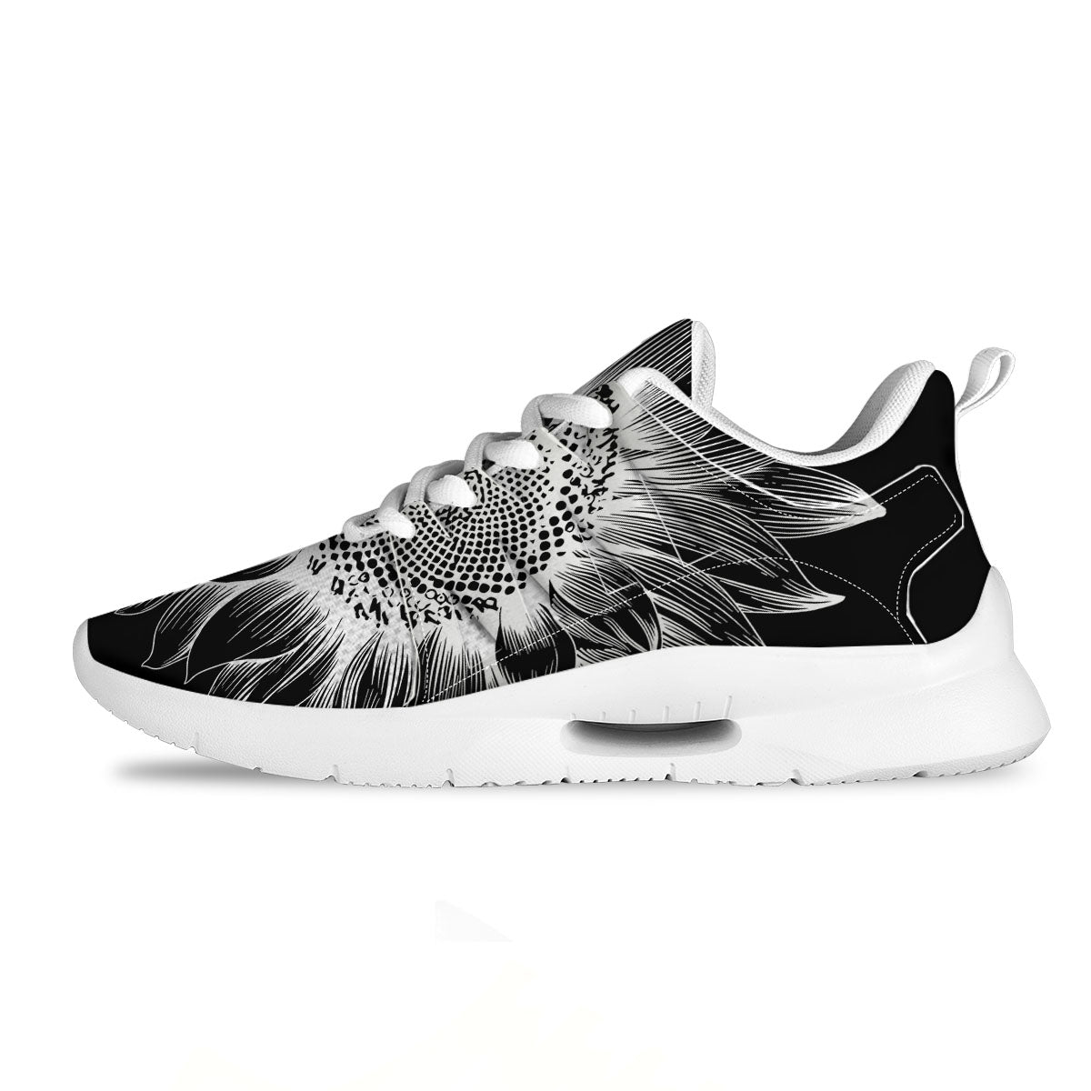 Vintage Sunflower White And Black Print Tennis Shoes-grizzshop