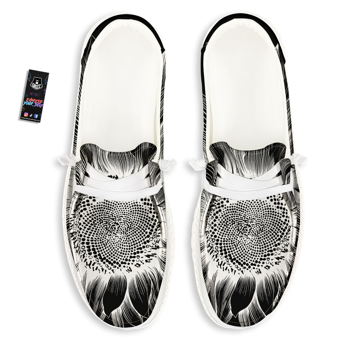 Vintage Sunflower White And Black Print White Loafers-grizzshop
