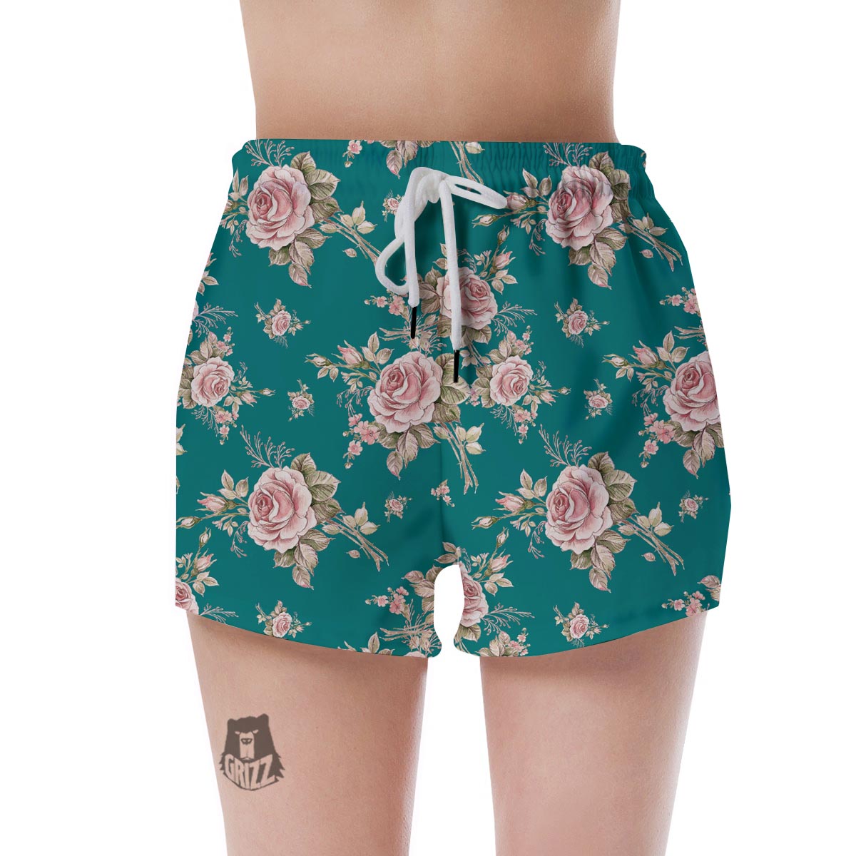 Vintage Watercolor Pink Rose Flower Print Women's Shorts-grizzshop