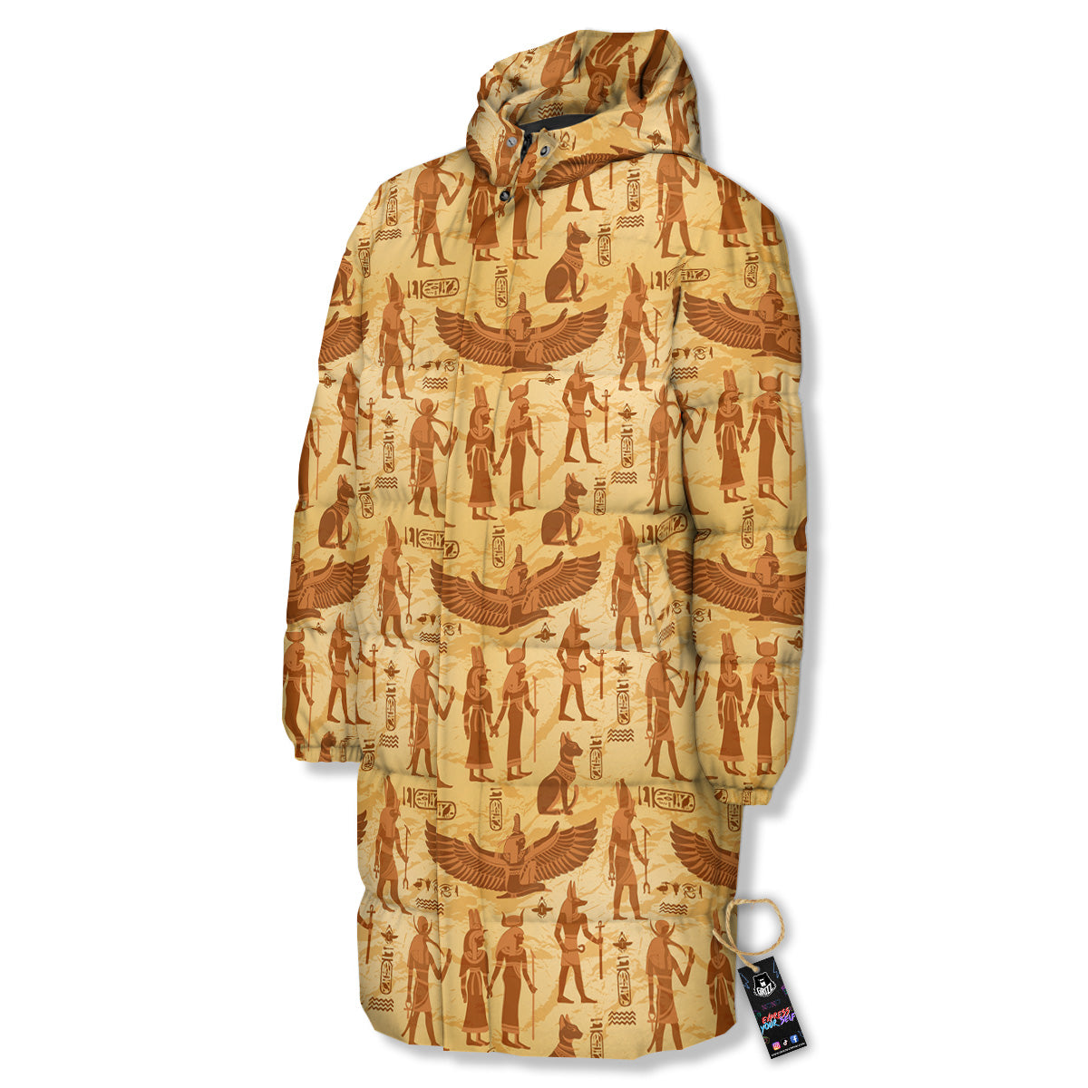 Vintage Egypt Papyrus Ancient Print Pattern Long Down Jacket