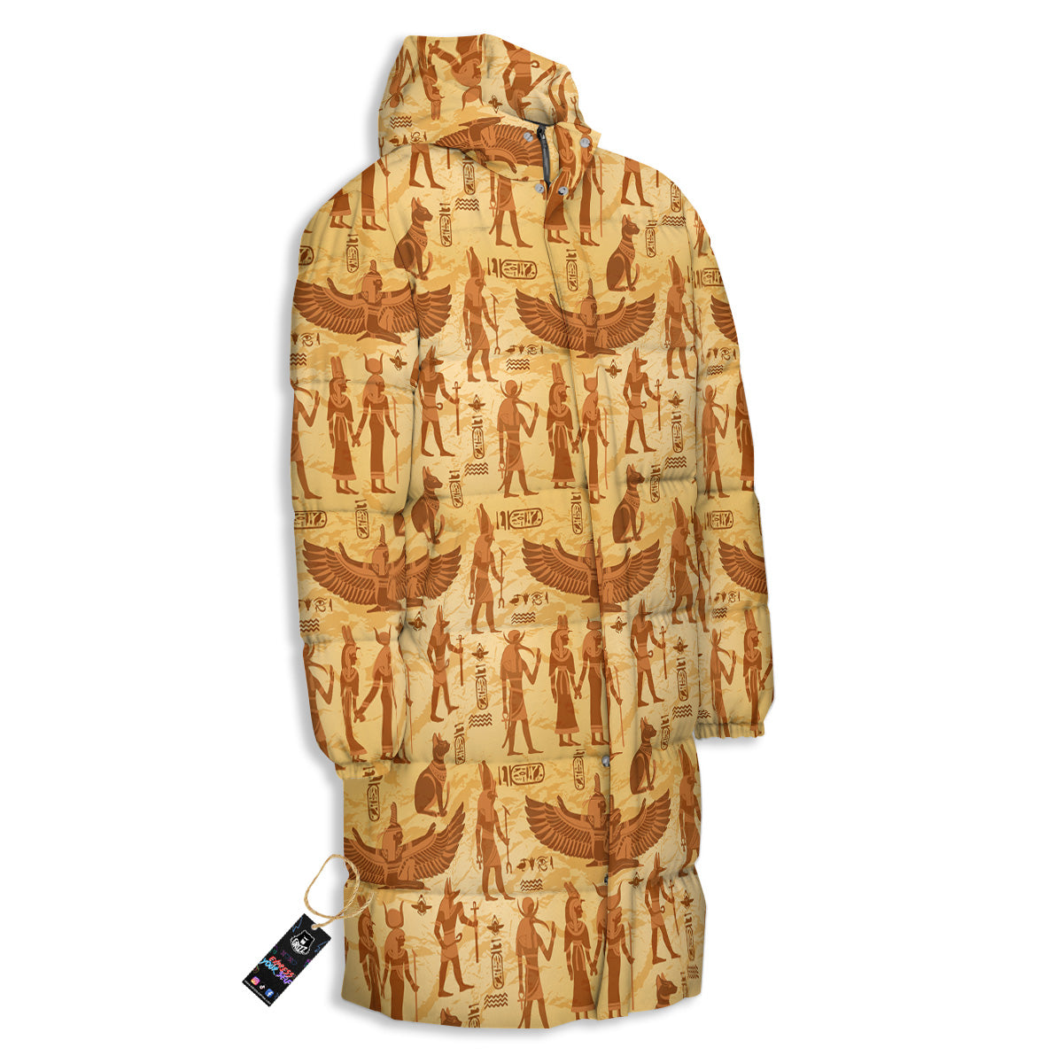 Vintage Egypt Papyrus Ancient Print Pattern Long Down Jacket