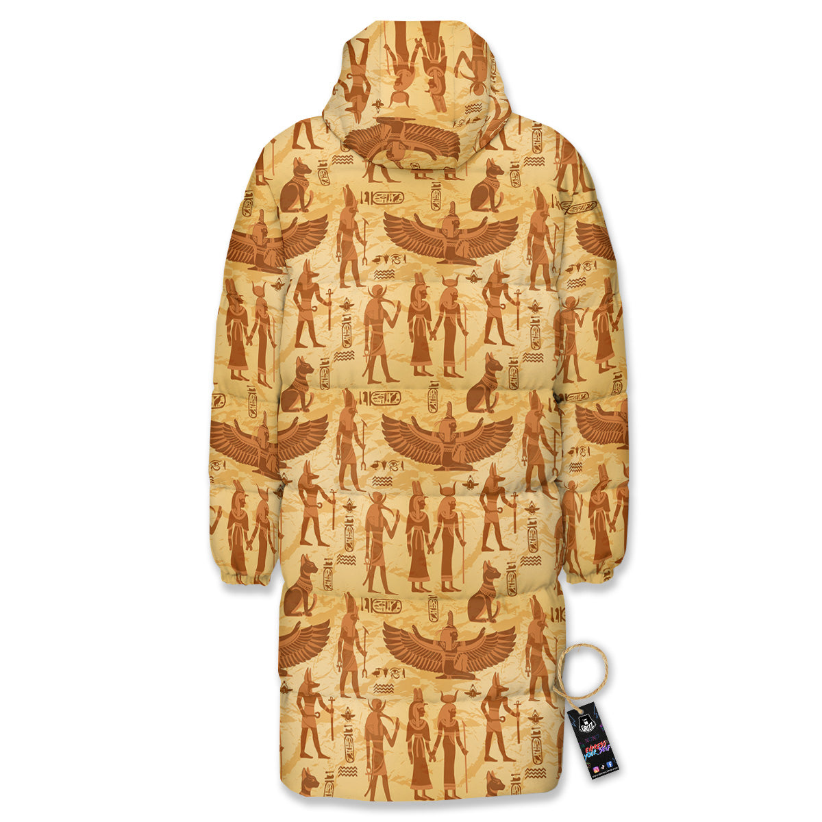 Vintage Egypt Papyrus Ancient Print Pattern Long Down Jacket