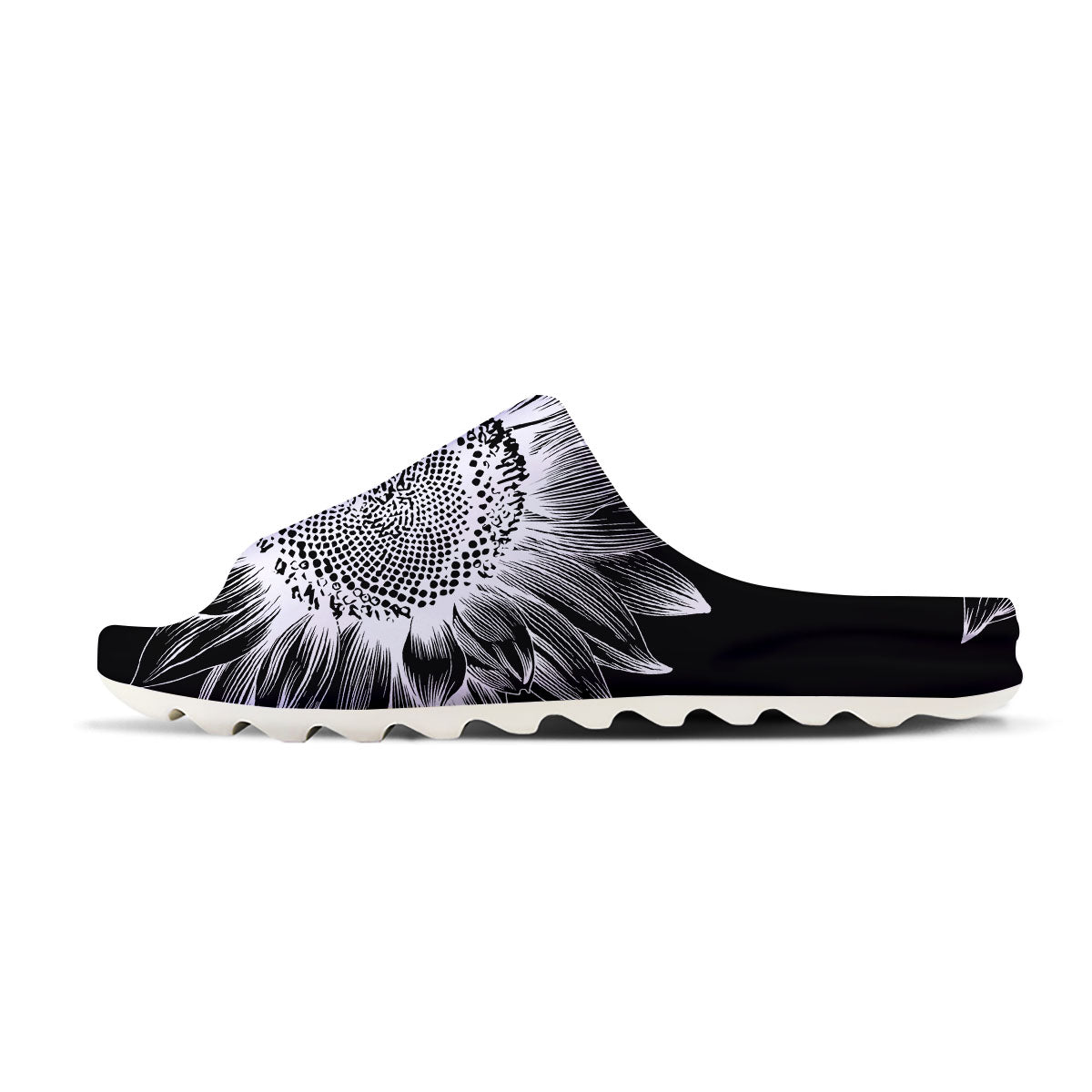 Vintage Sunflower White And Black Print Sandals-grizzshop