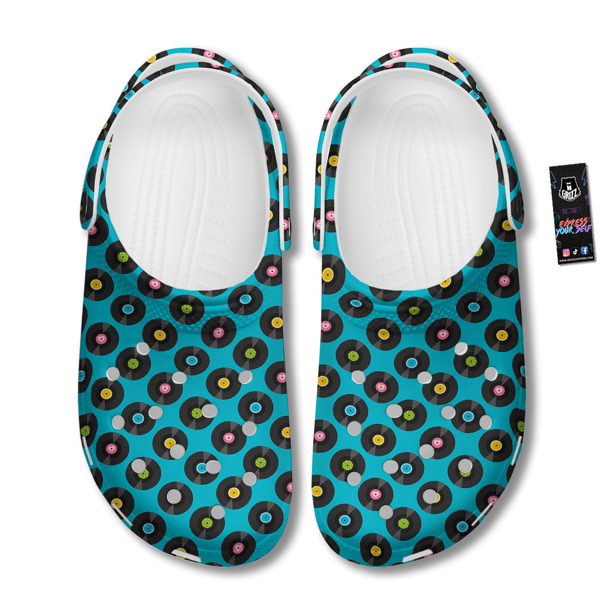 Vinyl Record Blue Print Pattern Clog-grizzshop