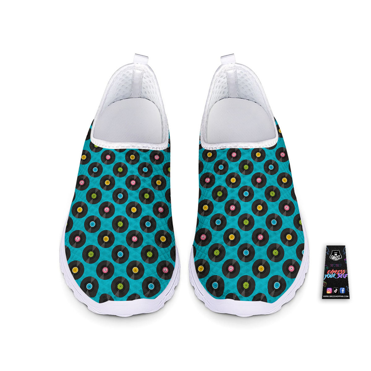 Vinyl Record Blue Print Pattern Nurse Shoes-grizzshop