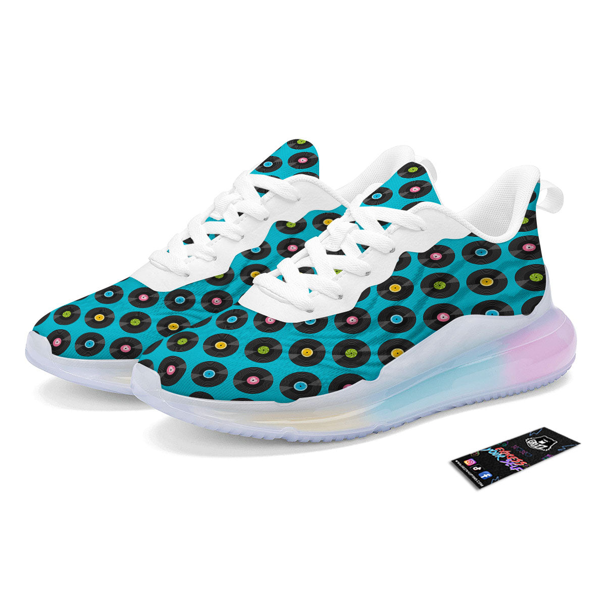 Vinyl Record Blue Print Pattern Running Sneakers-grizzshop