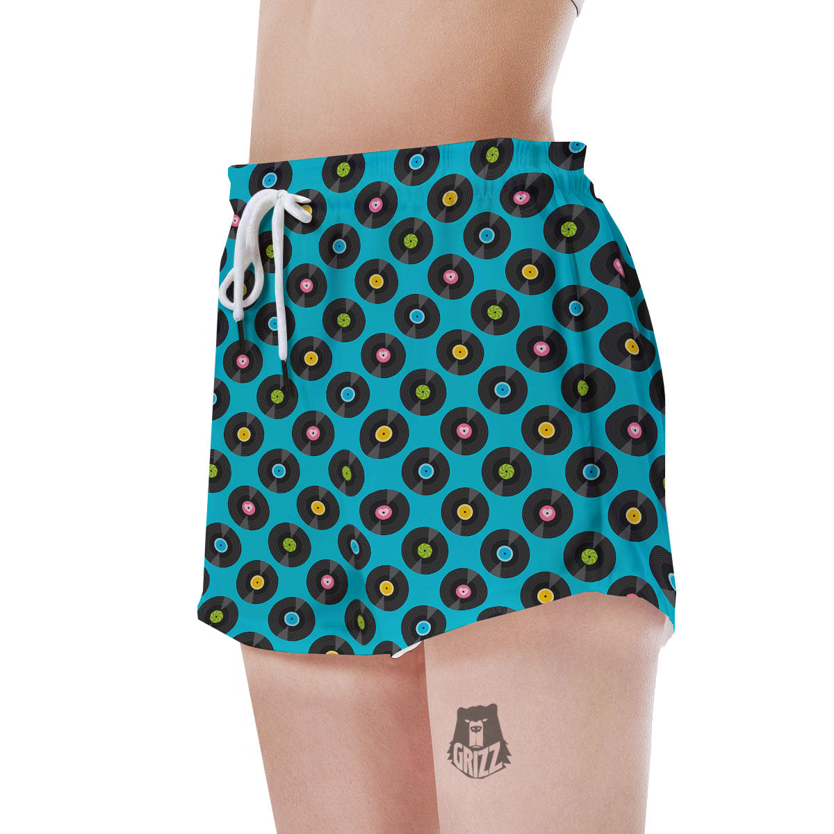 Vinyl Record Blue Print Pattern Women's Shorts-grizzshop