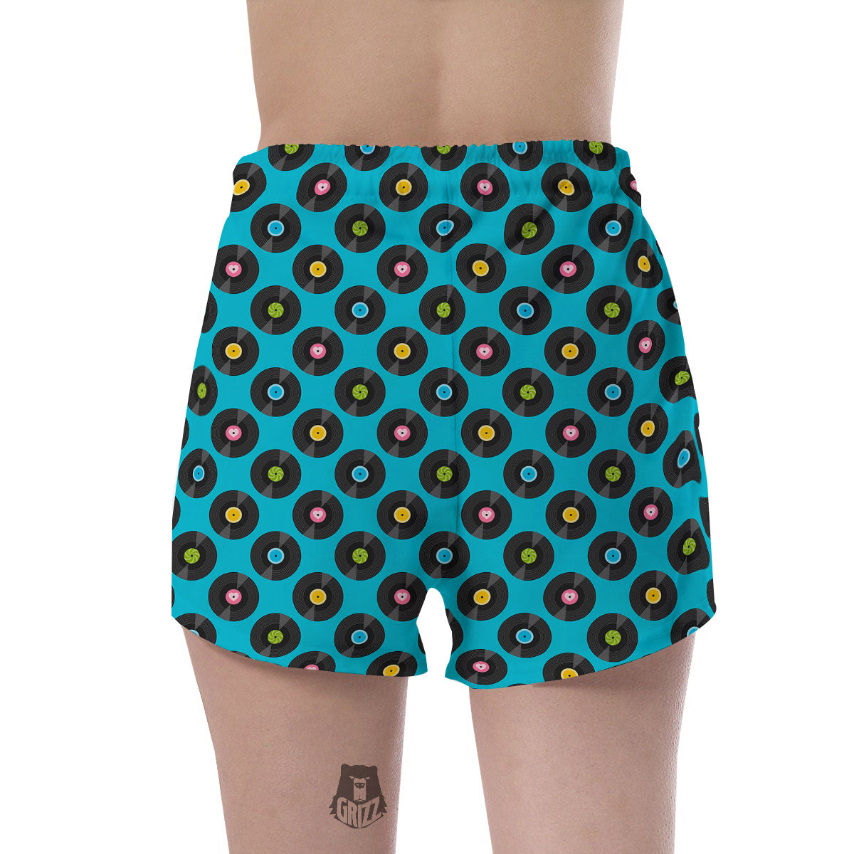 Vinyl Record Blue Print Pattern Women's Shorts-grizzshop