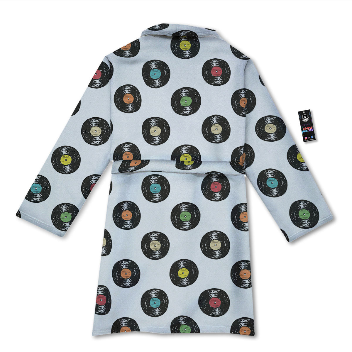 Vinyl Record Hand Drawn Print Pattern Bathrobe-grizzshop
