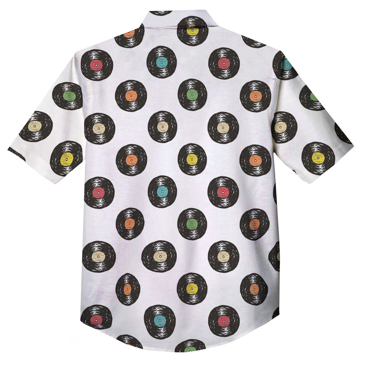 Vinyl Record Hand Drawn Print Pattern Button Up Shirt-grizzshop
