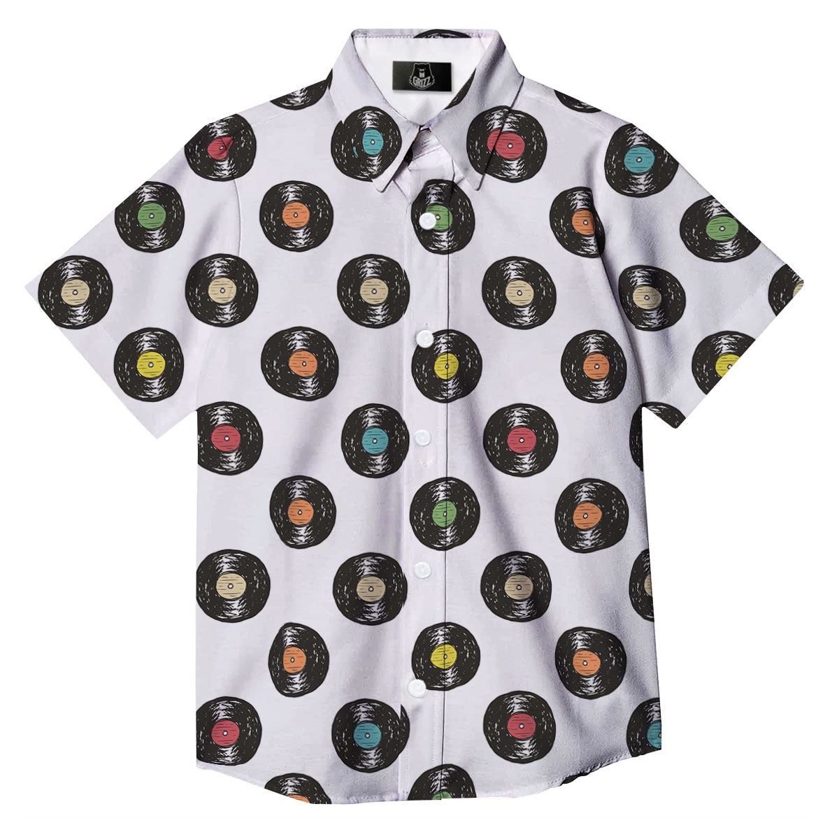 Vinyl Record Hand Drawn Print Pattern Button Up Shirt-grizzshop