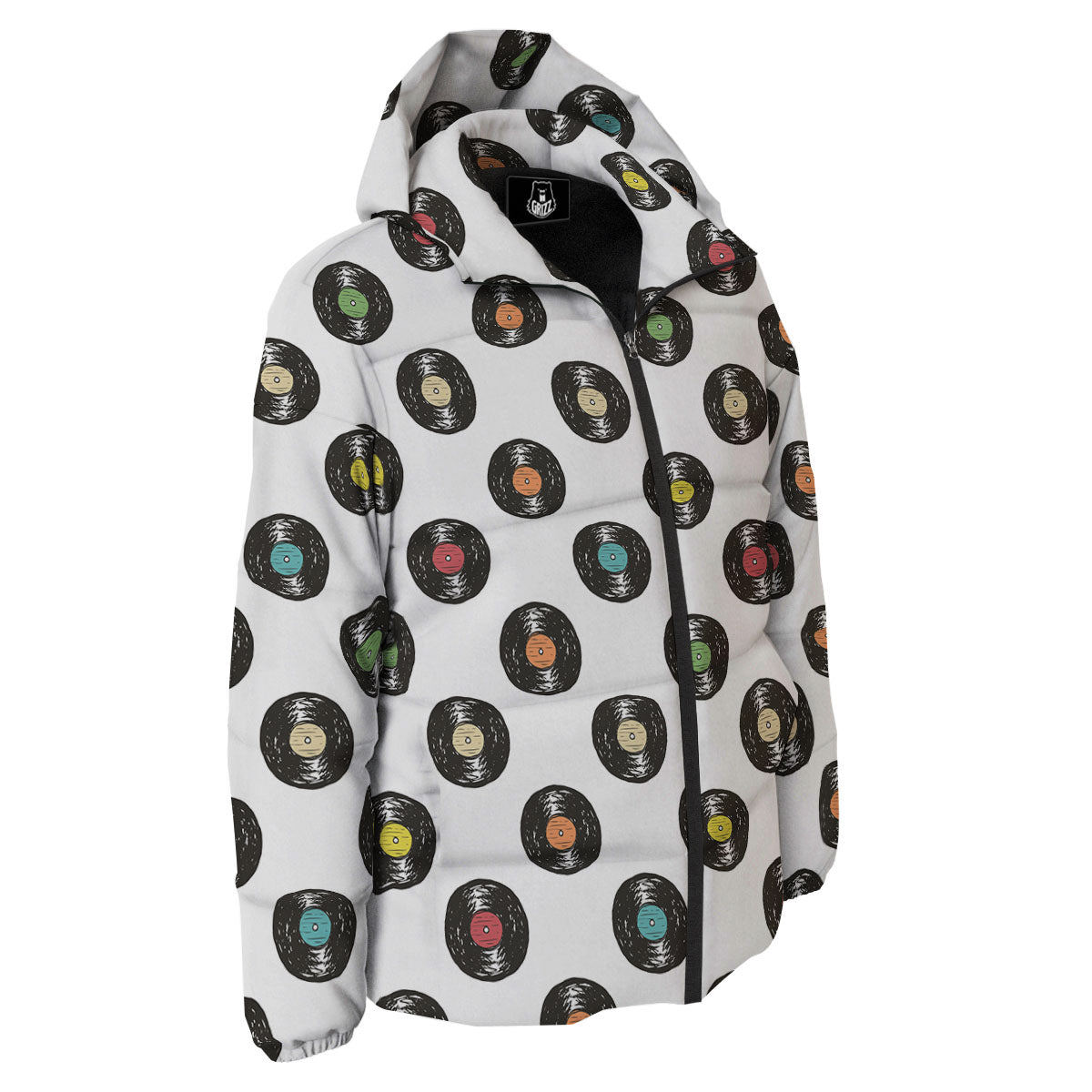 Vinyl Record Hand Drawn Print Pattern Down Jacket-grizzshop