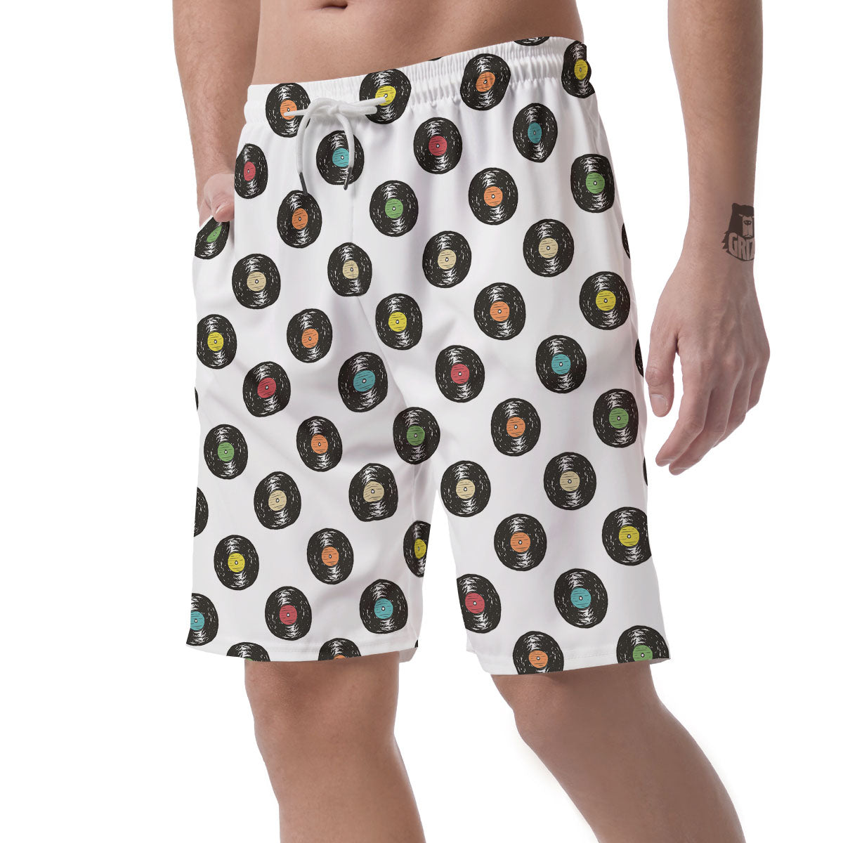 Vinyl Record Hand Drawn Print Pattern Men's Shorts-grizzshop