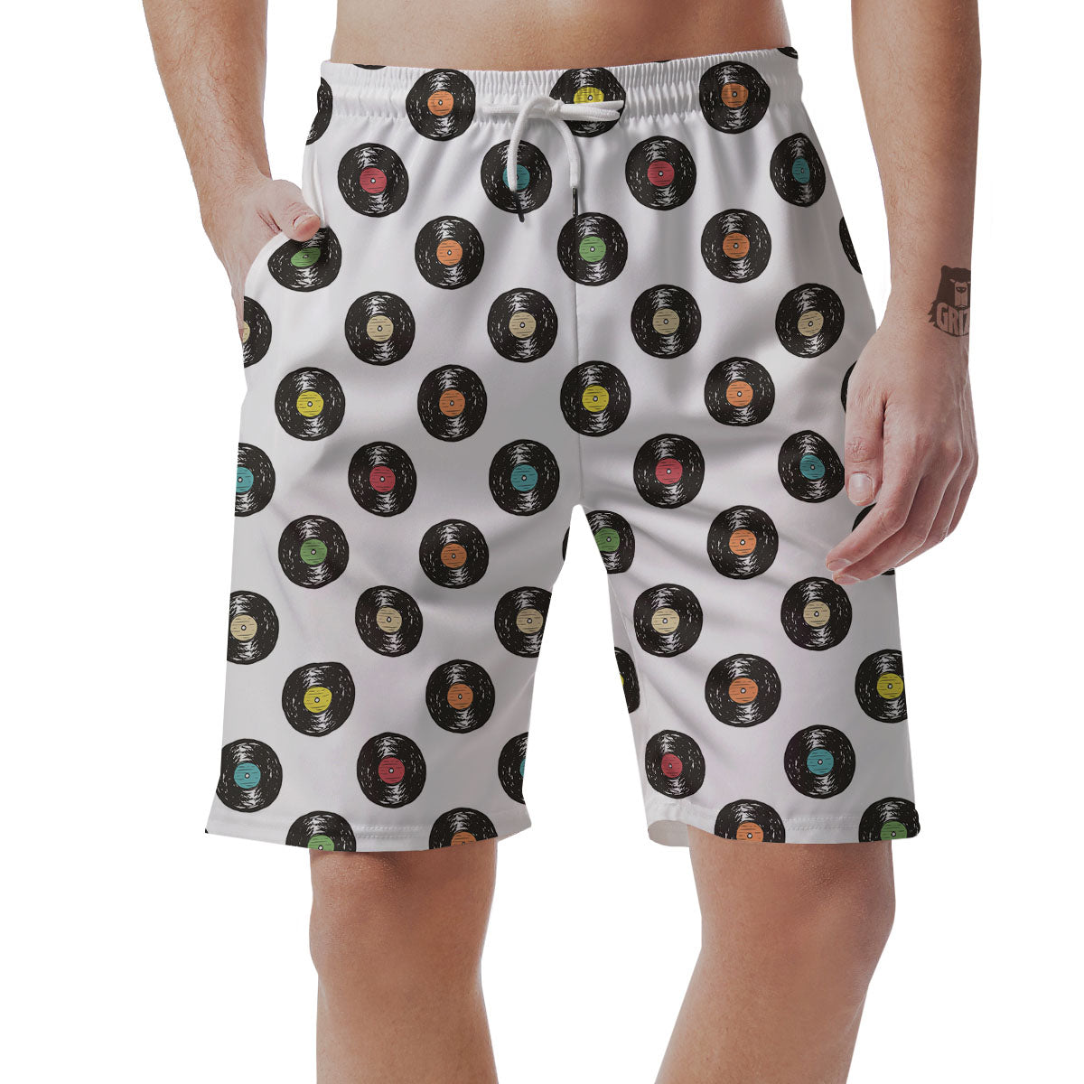 Vinyl Record Hand Drawn Print Pattern Men's Shorts-grizzshop