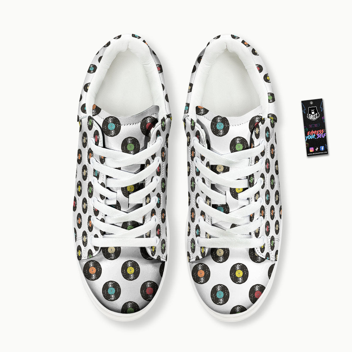 Vinyl Record Hand Drawn Print Pattern Platform Shoes-grizzshop