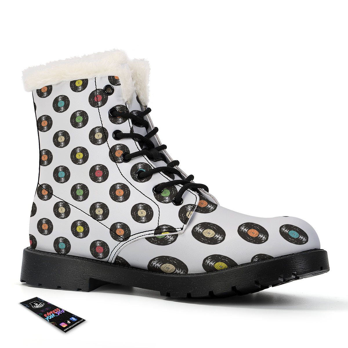 Vinyl Record Hand Drawn Print Pattern Winter Boots-grizzshop