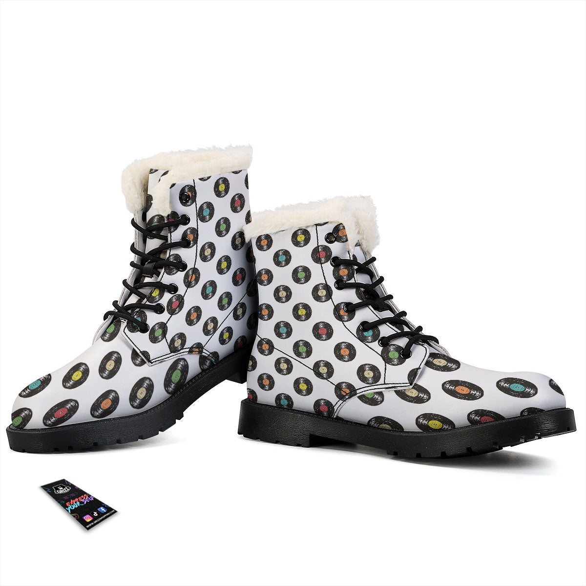 Vinyl Record Hand Drawn Print Pattern Winter Boots-grizzshop