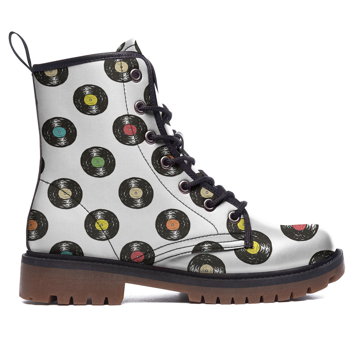 Vinyl Record Hand Drawn Print Pattern Work Boots-grizzshop