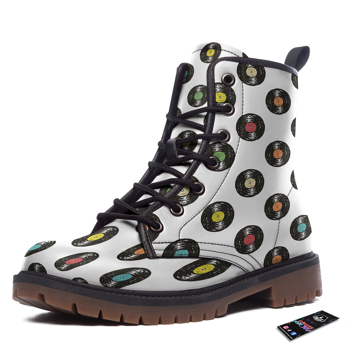 Vinyl Record Hand Drawn Print Pattern Work Boots-grizzshop