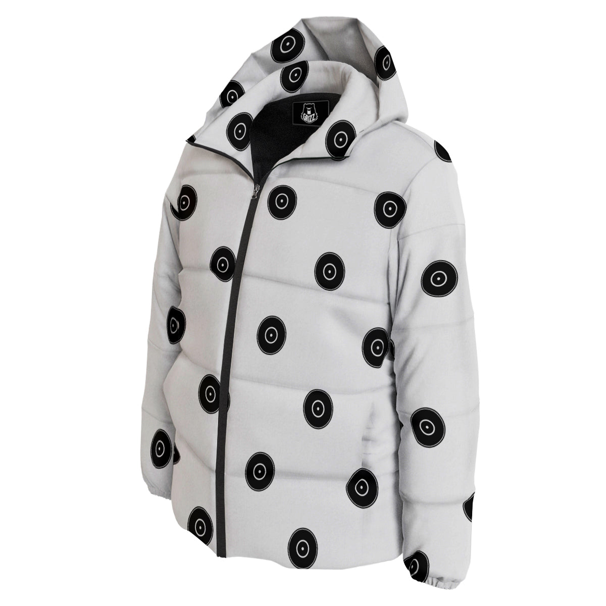 Vinyl White And Black Print Pattern Down Jacket-grizzshop