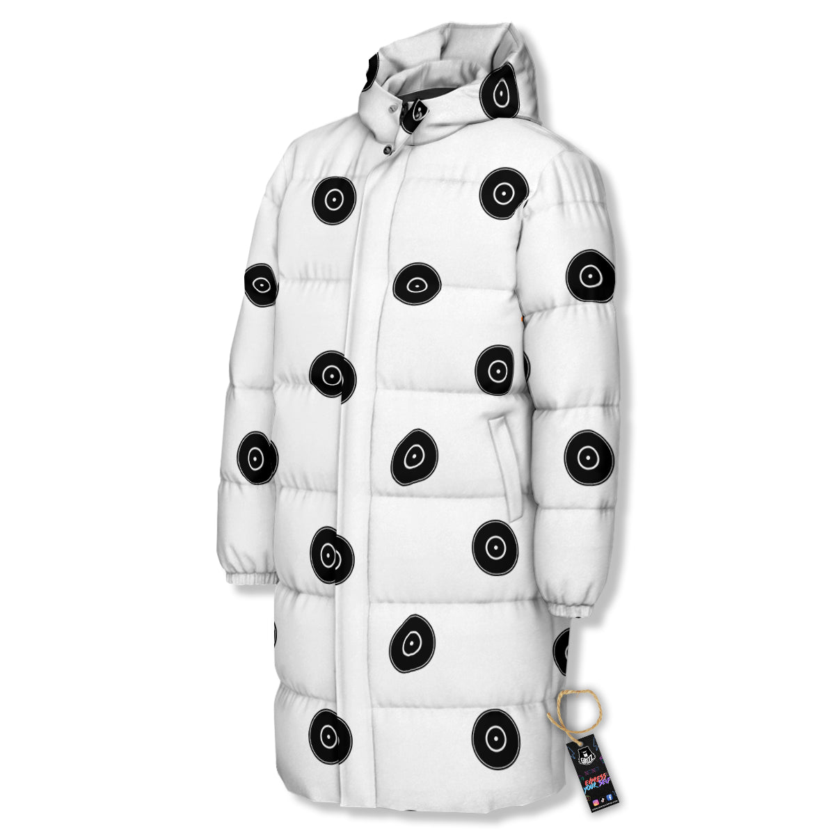 Vinyl White And Black Print Pattern Long Down Jacket-grizzshop