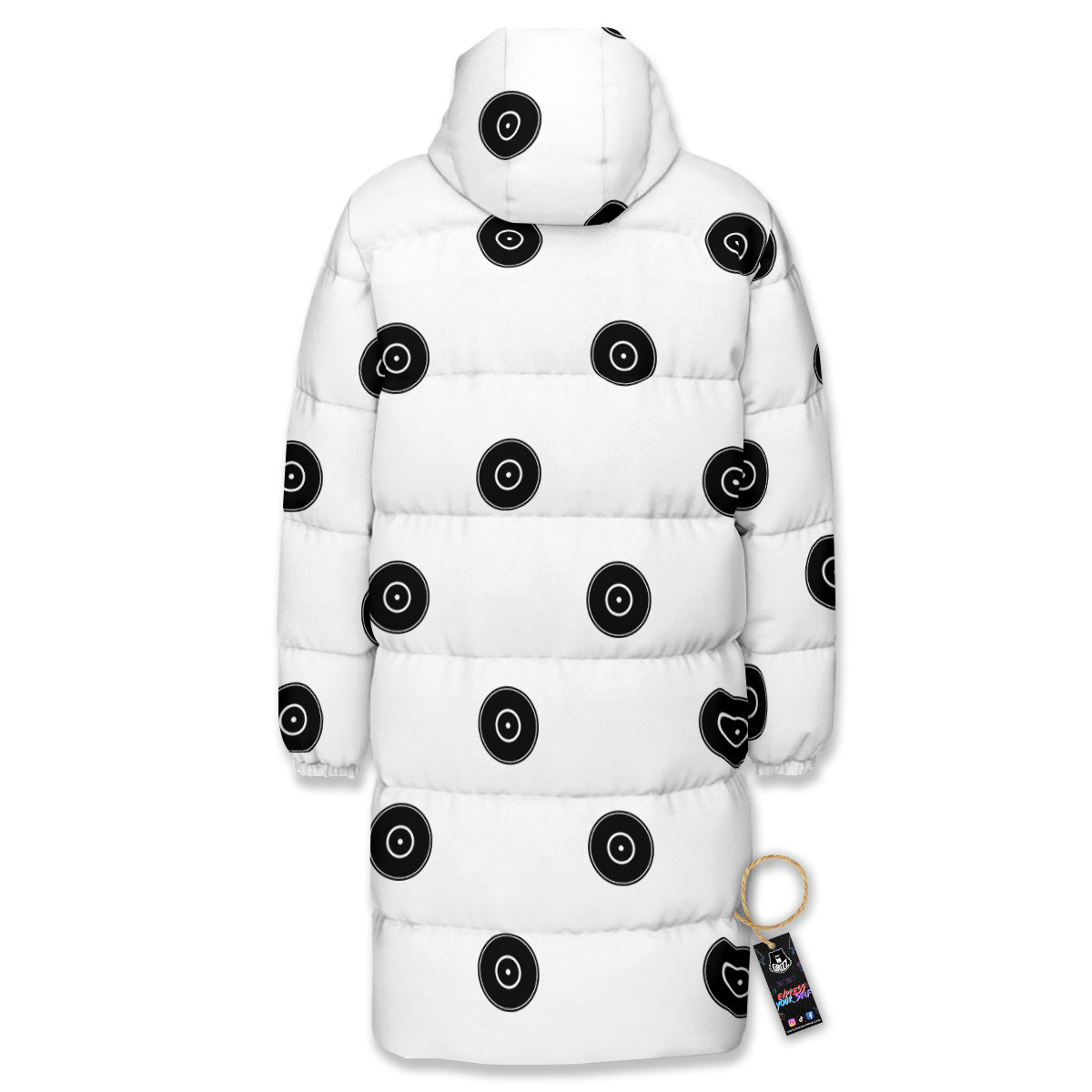 Vinyl White And Black Print Pattern Long Down Jacket-grizzshop