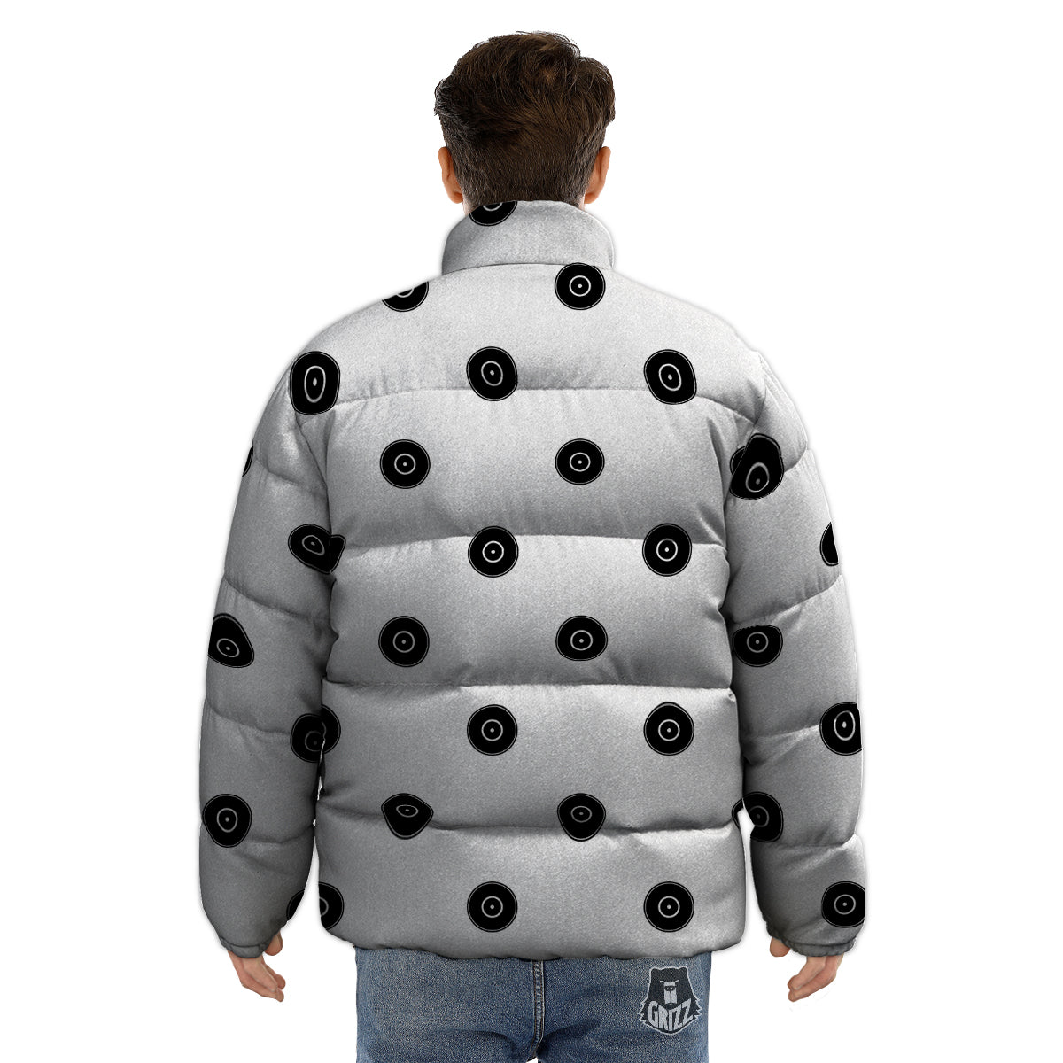 Vinyl White And Black Print Pattern Puffer Jacket-grizzshop