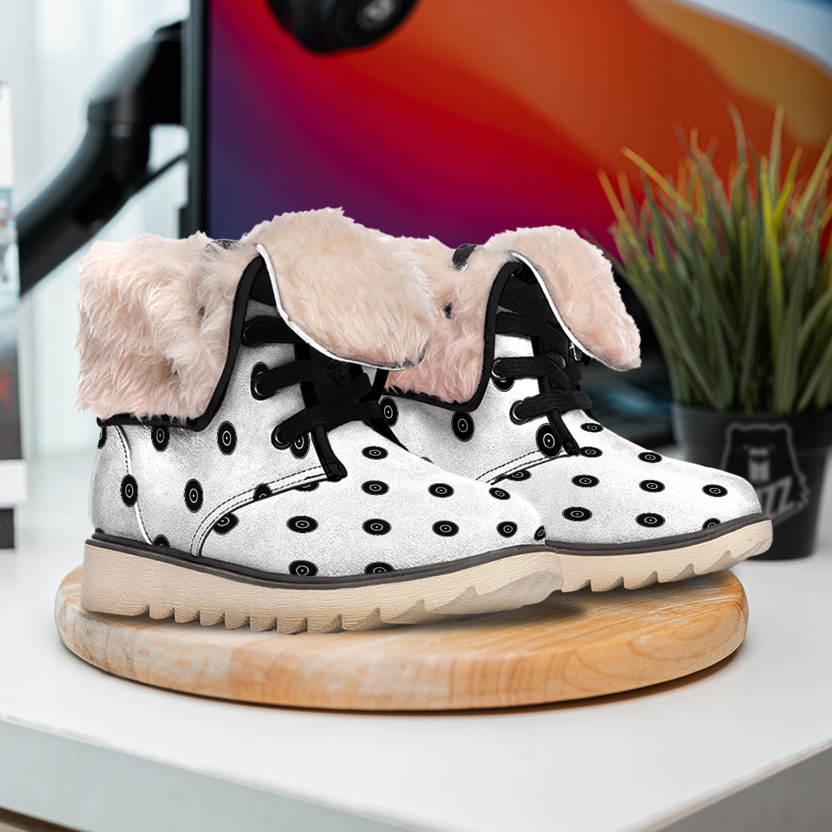 Vinyl White And Black Print Pattern Snow Boots-grizzshop