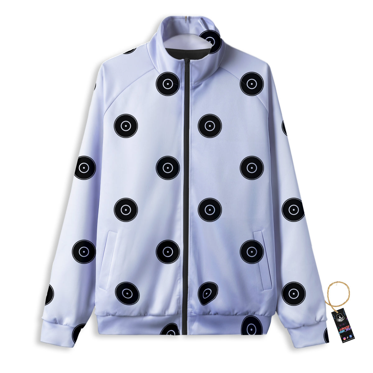 Vinyl White And Black Print Pattern Track Jacket-grizzshop