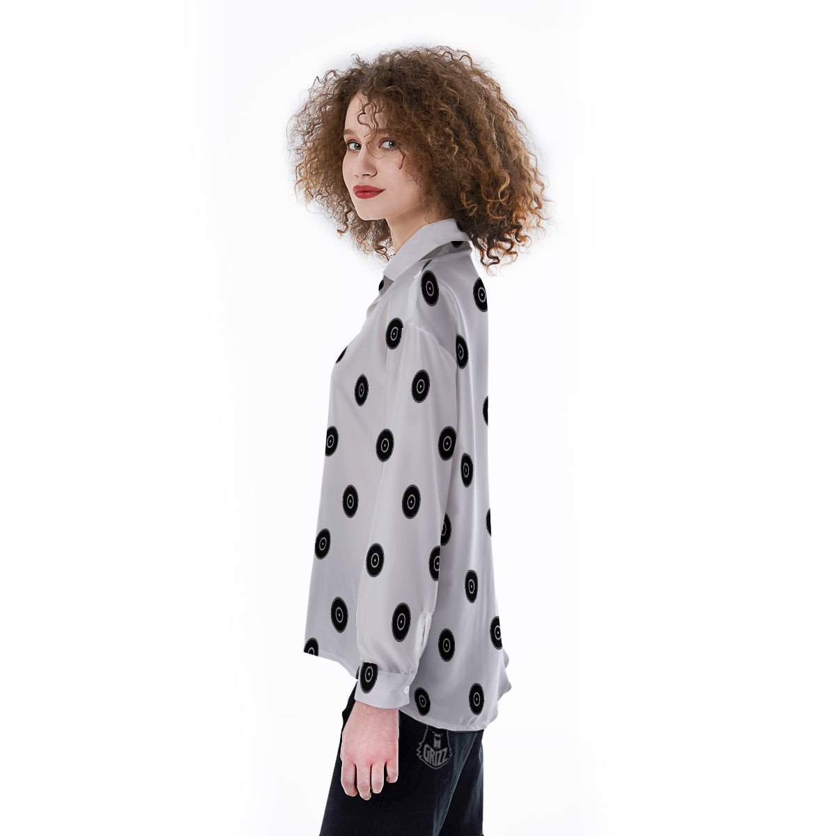Vinyl White And Black Print Pattern Women's Long Sleeve Shirts-grizzshop