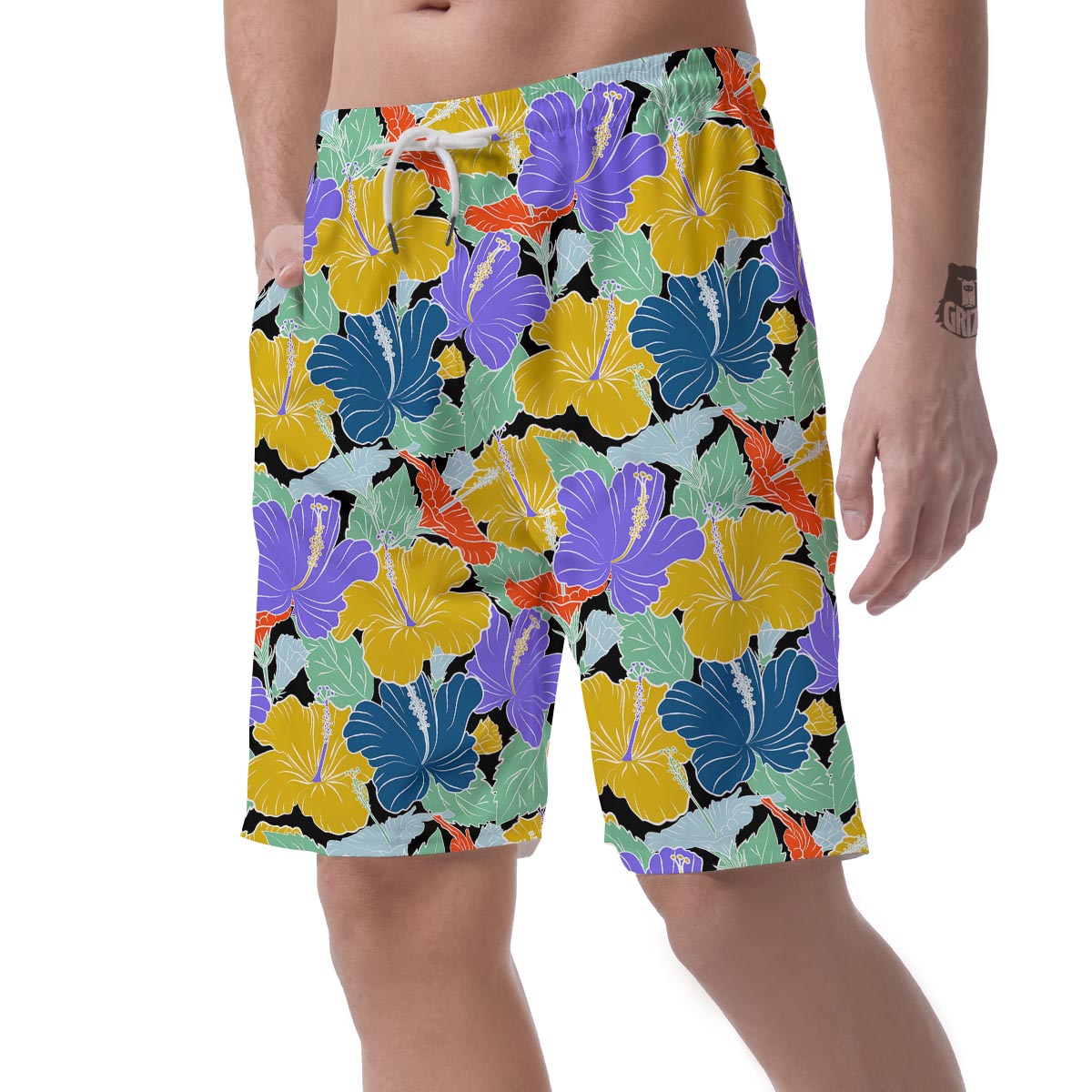 Violet Hibiscus Flower Hawaiian Print Men's Shorts-grizzshop